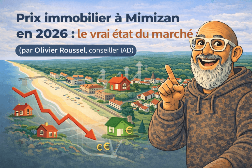Illustration marché immobilier Mimizan 2026 – prix et tendances par Olivier Roussel, conseiller IAD France