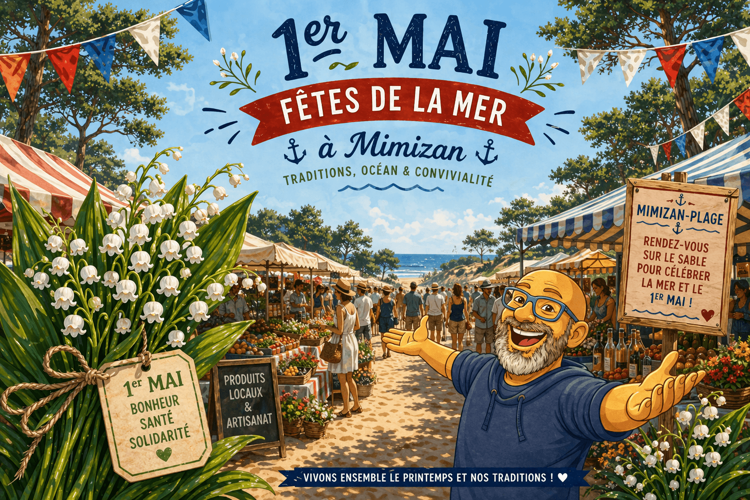 Défilé de pinasses lors de la Fête de la Mer à Mimizan-Plage le 1er mai — tradition landaise