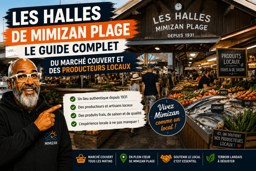Les Halles de Mimizan Plage — vue extérieure du marché couvert landais, fondé en 1931 et rénové en 2009