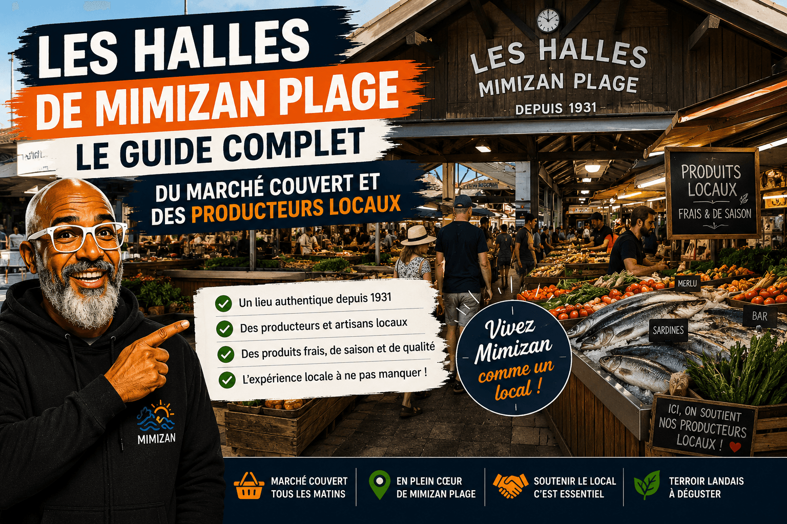 Les Halles de Mimizan Plage — vue extérieure du marché couvert landais, fondé en 1931 et rénové en 2009
