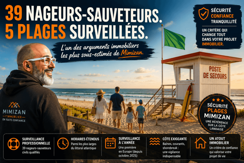 Poste de secours plage de la Garluche à Mimizan, nageurs-sauveteurs professionnels en surveillance de mai à octobre