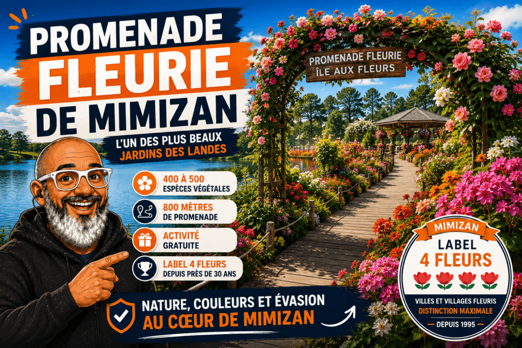 Promenade Fleurie de Mimizan (Île aux Fleurs) — sentier botanique au bord du lac d'Aureilhan, 400 espèces florales