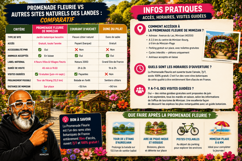 Sentier pédestre de la Promenade Fleurie de Mimizan — Île aux Fleurs, accessible gratuitement toute l'année