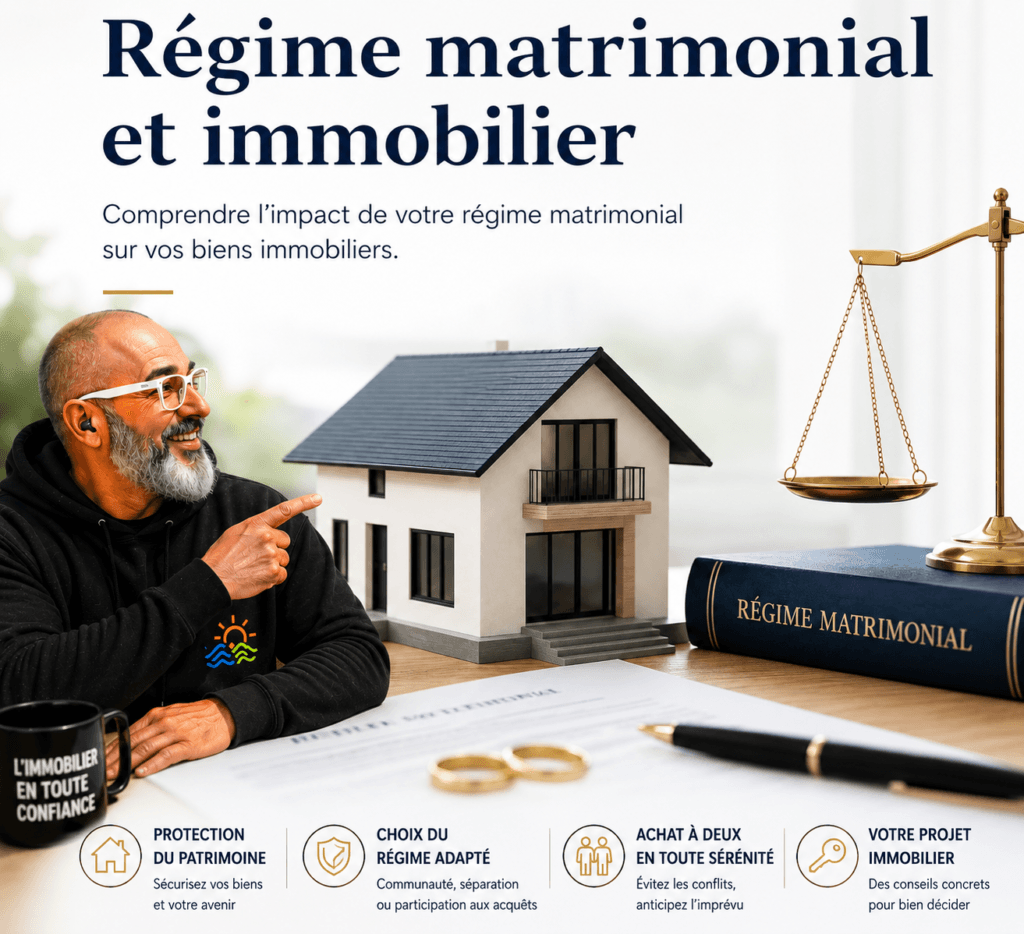 Couple marié préparant leur achat immobilier à Mimizan avec contrat de mariage et régime matrimonial — Olivier Roussel, conseiller immobilier IAD France à Mimizan (Landes, 40)