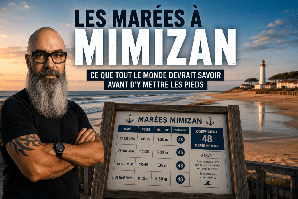 Tableau des marées de Mimizan présenté par Olivier Roussel, conseiller immobilier IAD France — Mimizan-Plage, Landes (40)