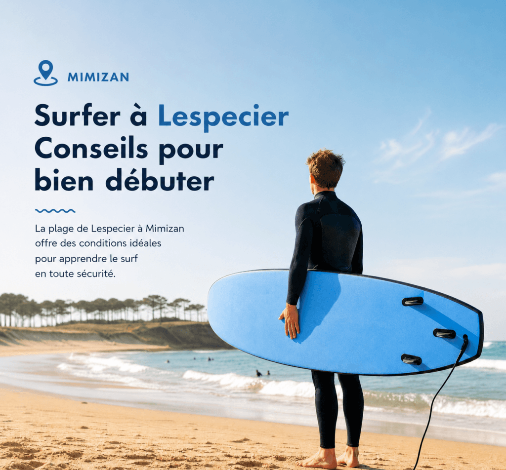Surfeur sur les vagues de Mimizan — guide des spots, des écoles de surf et impact du surf sur l'immobilier local — Olivier Roussel IAD France (Landes, 40)