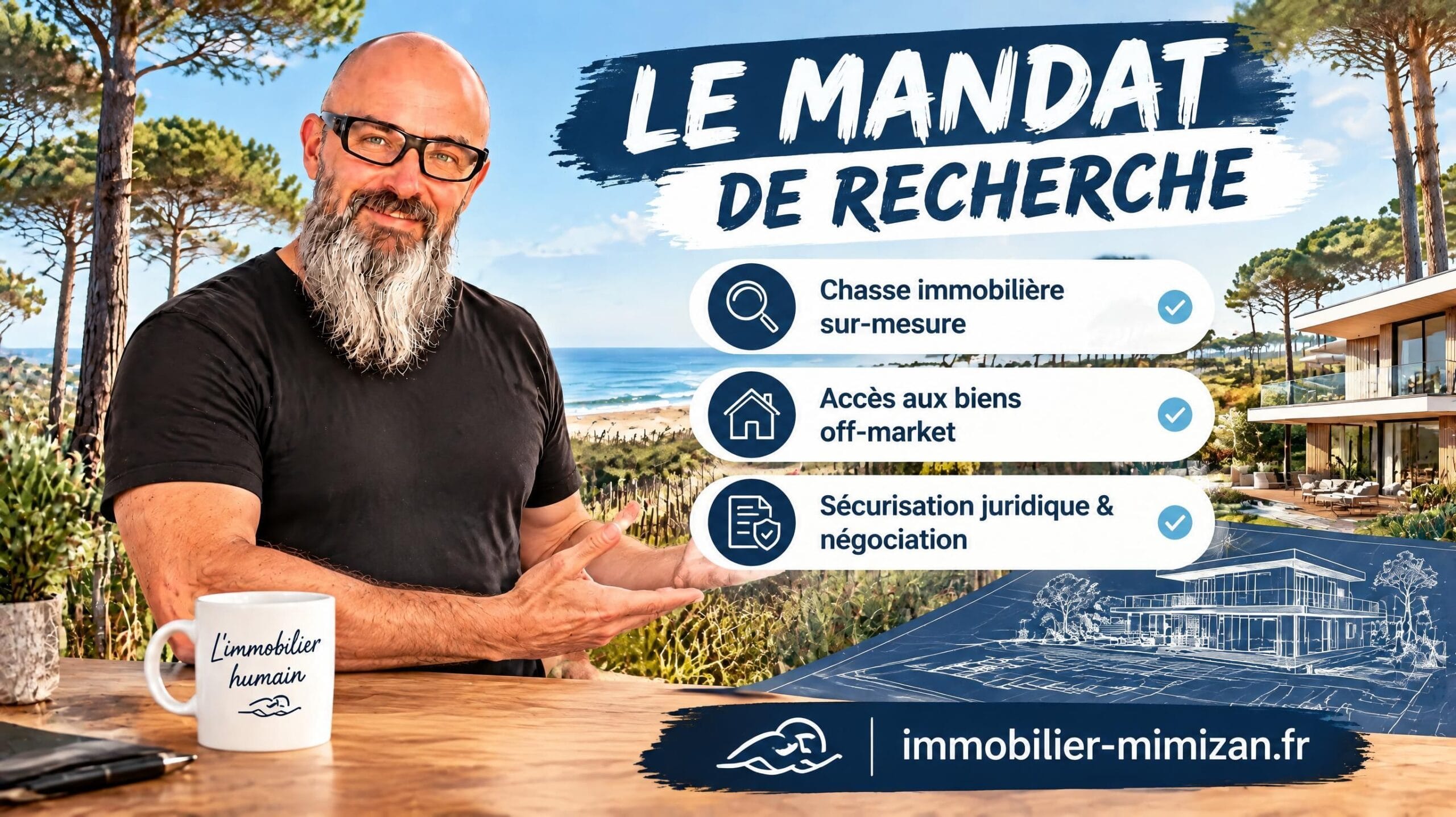 Olivier Roussel présentant le mandat de recherche : chasse sur mesure, biens off-market, sécurisation juridique — Mimizan (Landes, 40200) — Olivier Roussel, conseiller immobilier IAD France