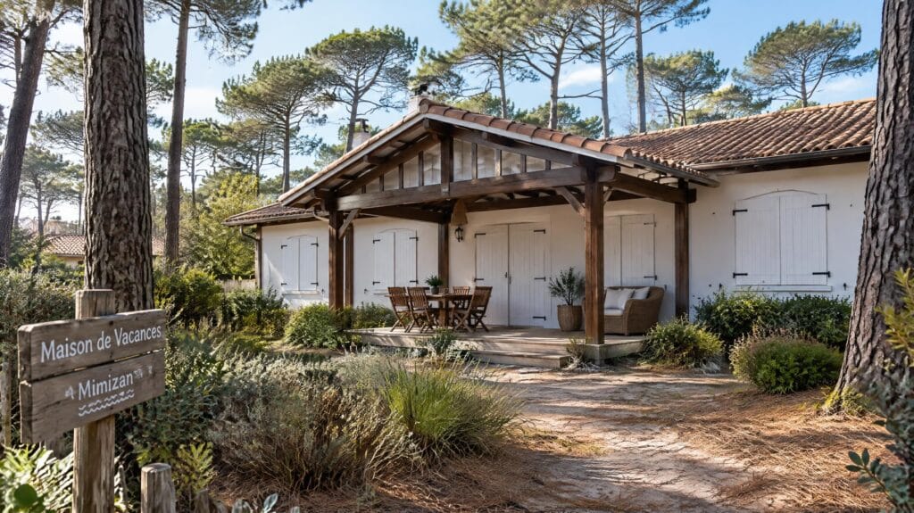 Maison landaise traditionnelle entretenue sous les pins au soleil d'hiver — Mimizan (Landes, 40200) — Olivier Roussel, conseiller immobilier IAD France