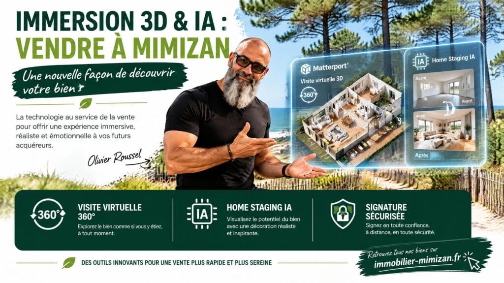 Olivier Roussel présentant la visite virtuelle 3D et le home staging IA pour vendre à Mimizan — Mimizan (Landes, 40200) — Olivier Roussel, conseiller immobilier IAD France